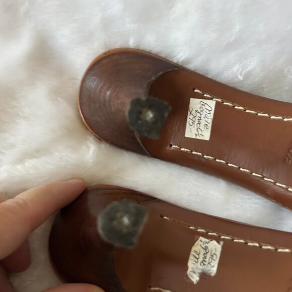 Lambertson Truex Sandals Womens 36.5 Made in Italy VTG Low Heel Brown Cream - Picture 11 of 12